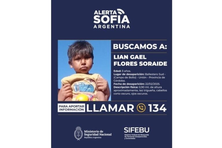 Córdoba: se activó el Alerta Sofía por Lian Gael Flores Soraide de 3 años